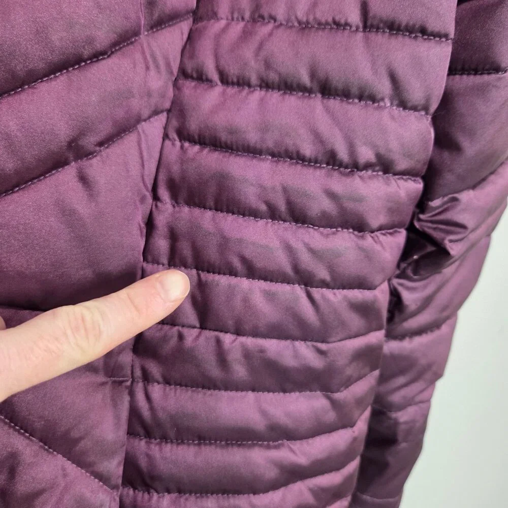 Lands End Coat Womens 1X Purple Insulated Quilted Hooded Long Parka